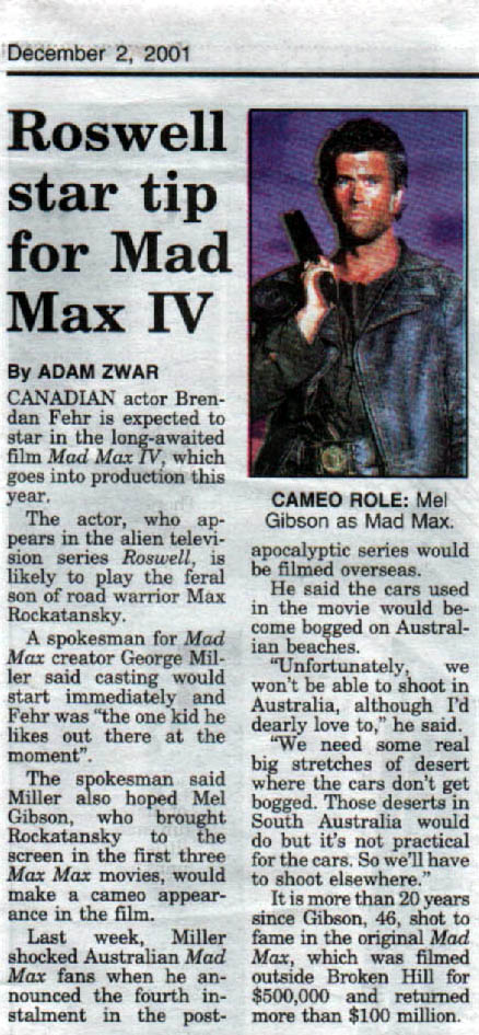 Mad Max 4 - Roswell Star Tip, Tasmanian Mercury, December 2001