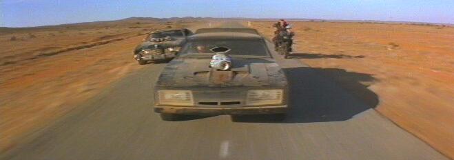 Mad Max Interceptor - Opening chase from the Road Warrior, flanked by the Landau and Wez