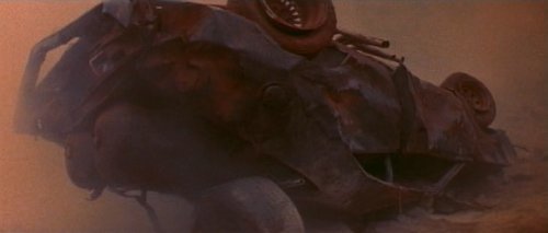 Mad Max Interceptor after crash sequence in The Road Warrior / Mad Max 2